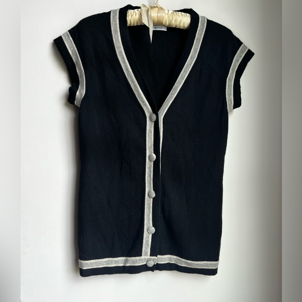 Black and Gray Button-Up Cashmere Cardigan
